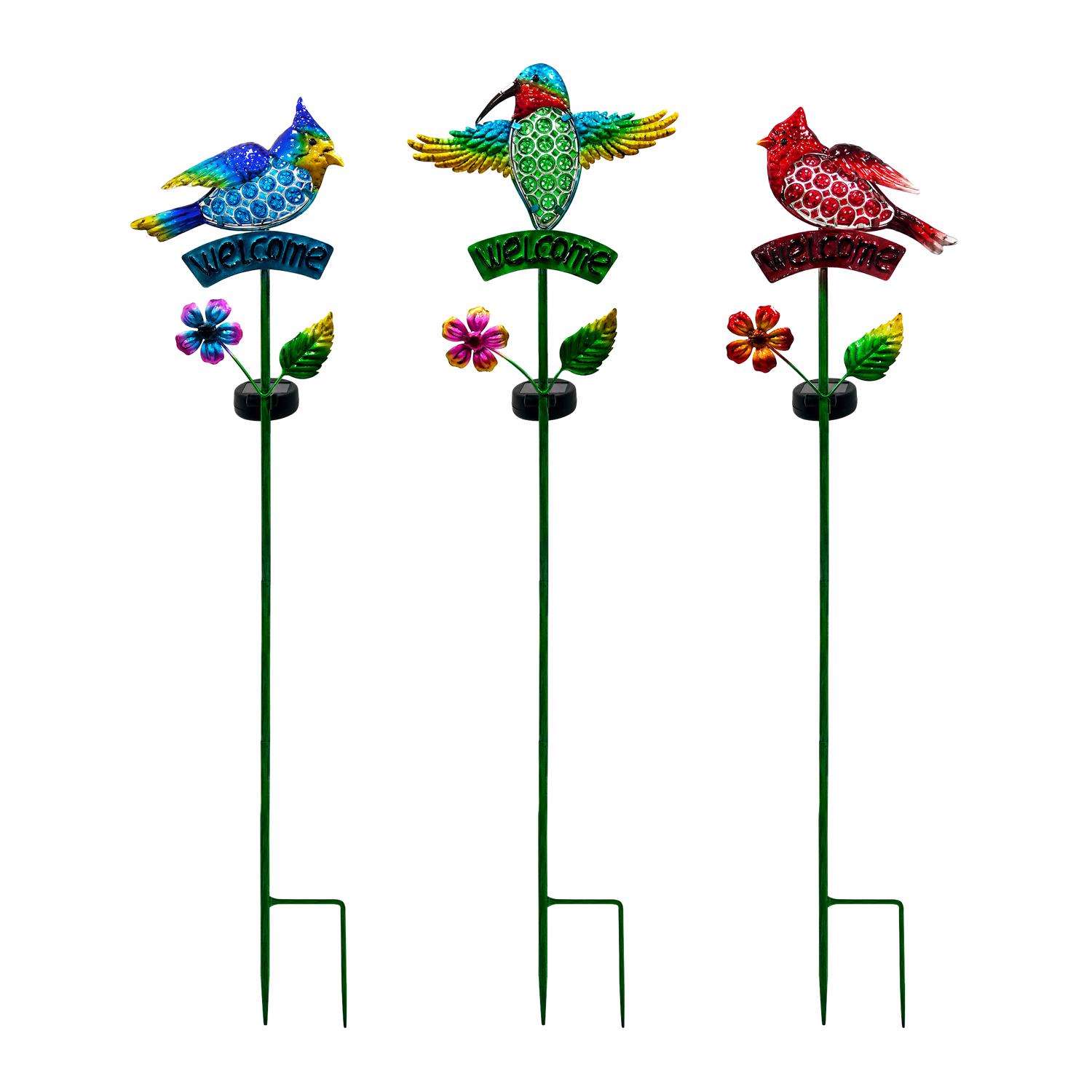 Alpine Multicolored Glass/Metal Bird Solar Garden Stake Ace
