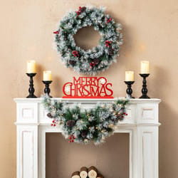 Glitzhome 3 ft. L LED Prelit Warm White Pinecones and Red Berries Wreath