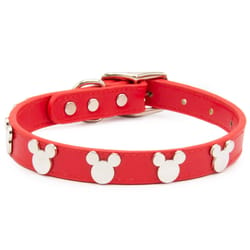 Buckle-Down Disney Red/Silver Mickey Mouse Leather Dog Collar Medium