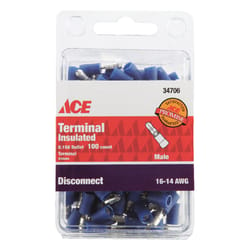 Ace Insulated Wire Male Disconnect Blue 100 pk