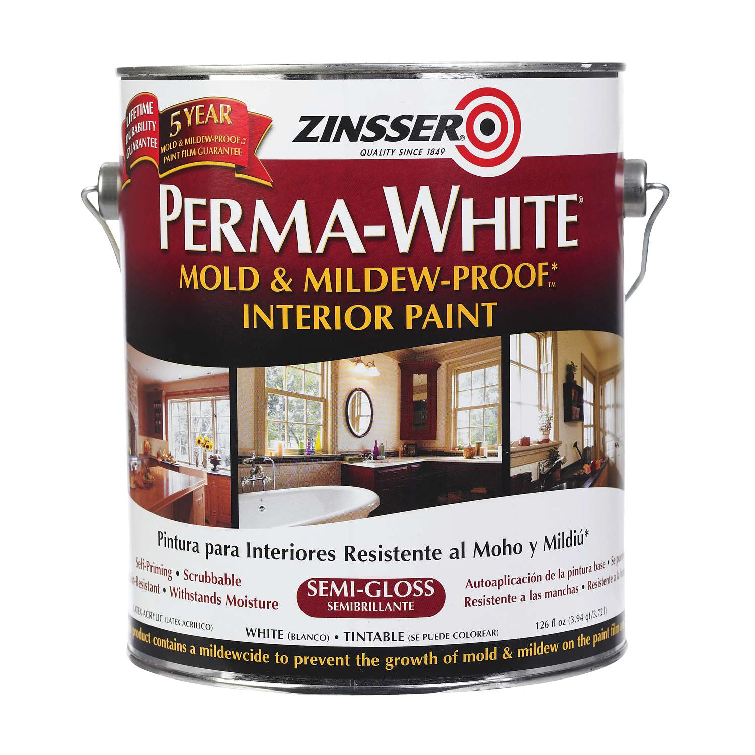 Zinsser PermaWhite SemiGloss White WaterBased Mold and MildewProof Paint Interior 1 gal