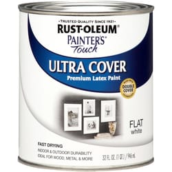 Rust-Oleum Painters Touch Ultra Cover Flat White Water-Based Paint Exterior and Interior 1 qt