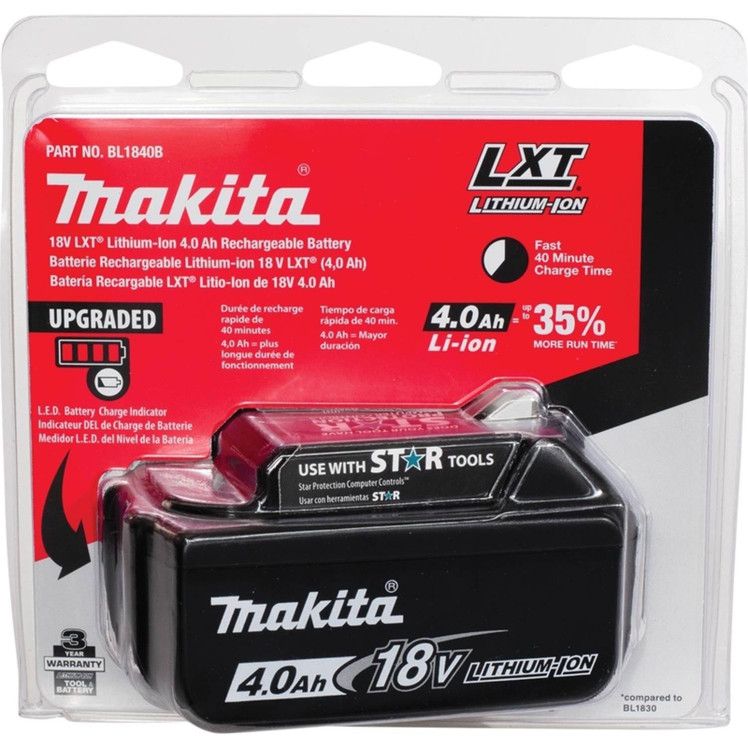 Photos - Power Tool Battery Makita 18V LXT 4 amps Lithium-Ion Slide Battery 1 pc BL1840B 