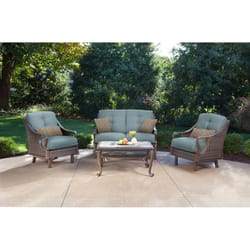 Hanover Ventura 4 pc Cocoa Stone Steel Traditional Patio Set Ocean Blue