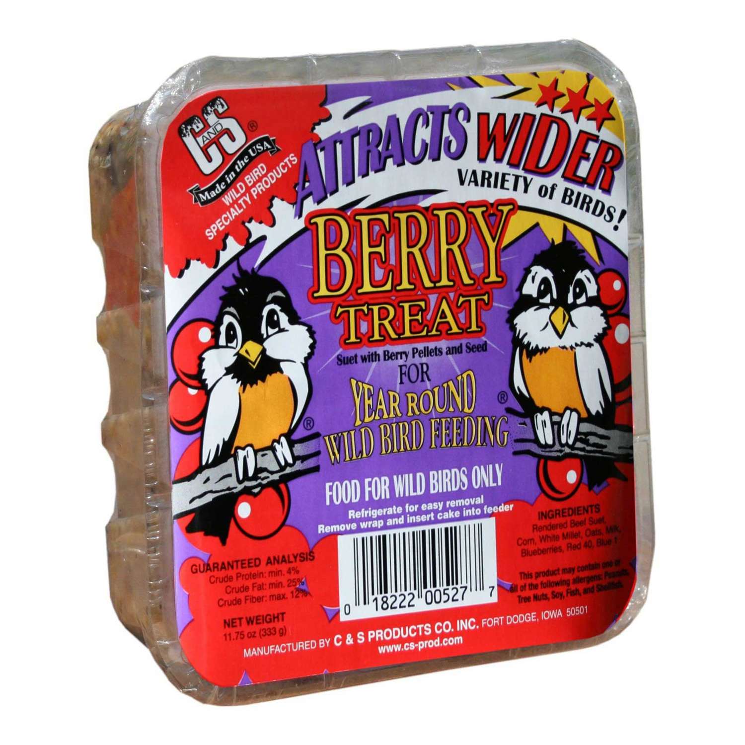C&S Products Berry Treat Assorted Species Wild Bird Food Beef Suet 11.