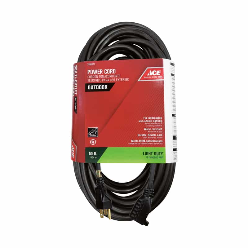 Ace Outdoor 50 ft. L Black Extension Cord 16/3 SJTW Ace Hardware