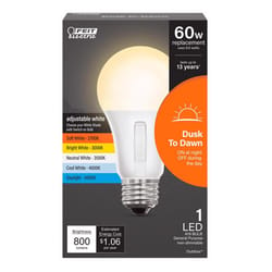 Feit A19 E26 (Medium) LED Dusk to Dawn Bulb Adjustable White 60 Watt Equivalence 1 pk