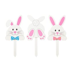 Glitzhome Easter Bunny Pick Yard Stake MDF/Solid Wood 3 pc