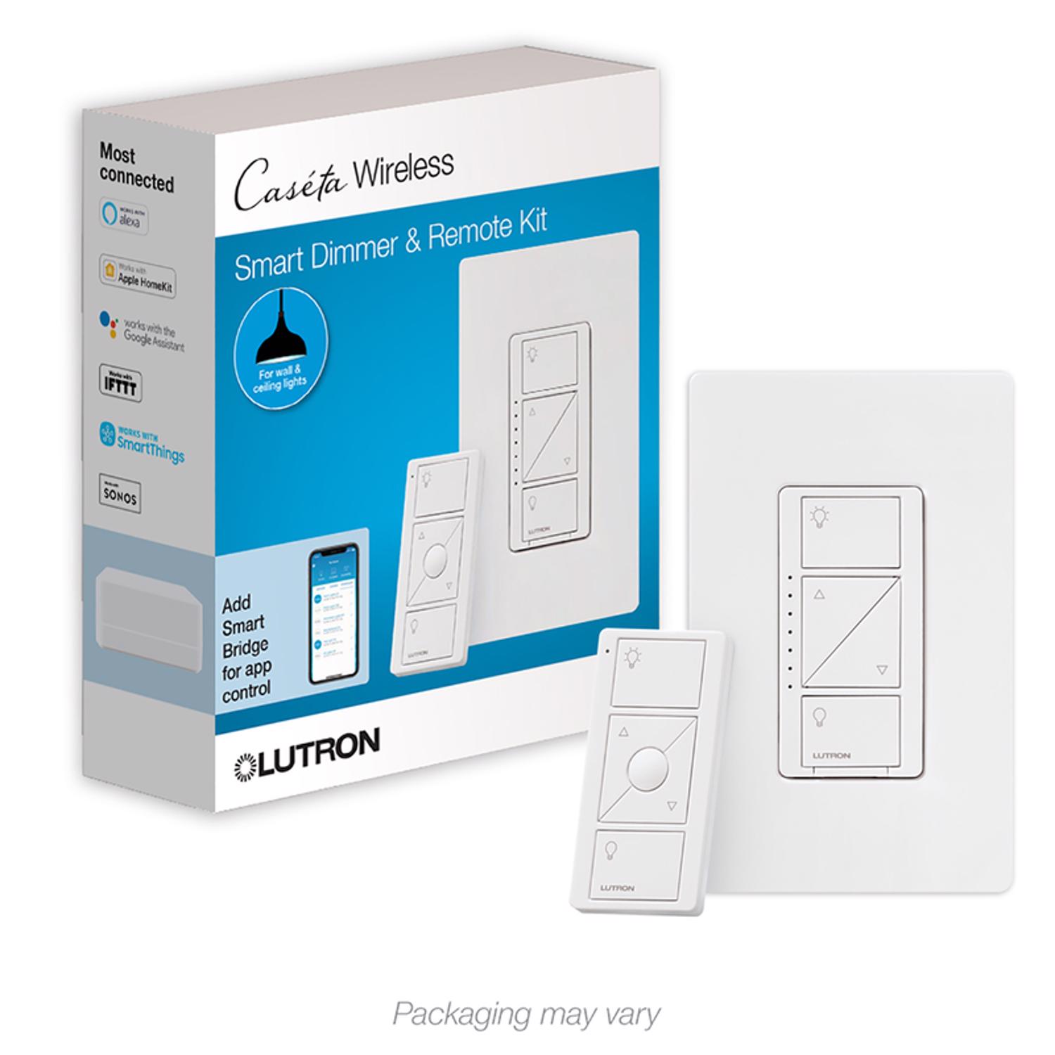 Photos - Household Switch Lutron Caseta White 150 W Wireless Smart-Enabled Dimmer Switch w/Remote Co 