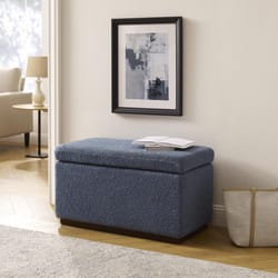 Linon Home Decor Stella Blue Grey Sherpa Fabric Modern Ottoman 1 pk