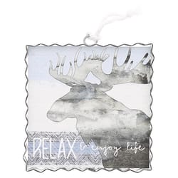 Pavilion Wild Woods Lodge 6 in. H X 1 in. W X 6.5 in. L Galvanized Blue/Cream MDF/Metal Moose Sign