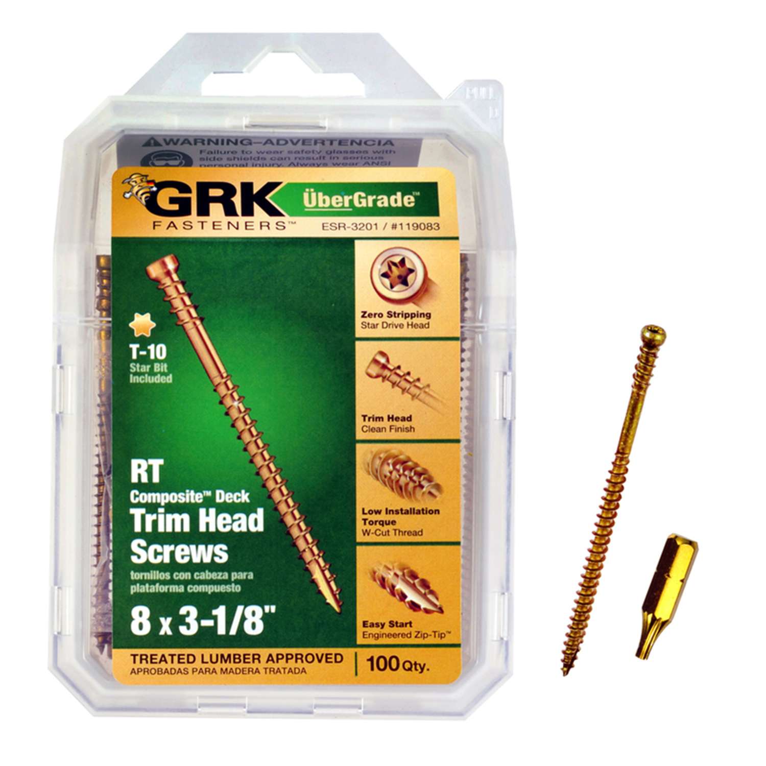 GRK Fasteners UberGrade No. 8 X 31/8 in. L Star Trim Head Construction