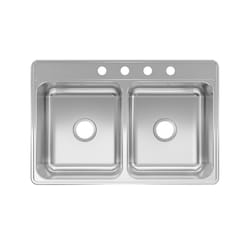 Kindred Creemore Stainless Steel Top Mount 33 in. W X 22 in. L Double Bowl Kitchen Sink Silver