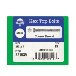 HILLMAN 1/2 in. D X 4 in. L Zinc Plated Steel Hex Tap Bolt 25 pk