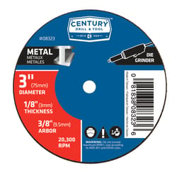 Century Drill & Tool 3 in. D X 3/8 in. Aluminum Oxide A24R Cutting/Grinding Wheel 1 pc