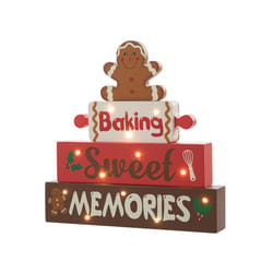 Glitzhome Lighted Gingerbread Man Block Table Decor 12 in.