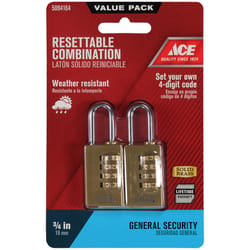 Ace 1-7/16 in. H X 7/8 in. W X 7/8 in. L Brass 4-Dial Combination Padlock