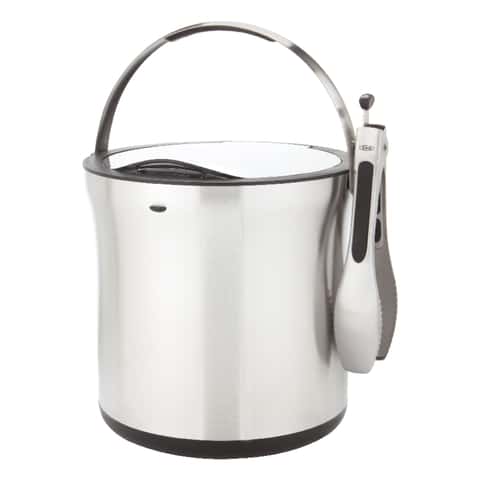 OXO SteeL 4 Quart Stainless Steel Ice Bucket with Double-Wall & Tong Set  NEW