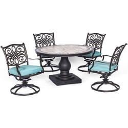 Hanover Monaco 5 pc Bronze Aluminum Swivel Rocker Dining Set Blue