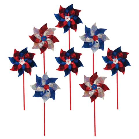 4th Of July Red, White & Blue Triple Pinwheel Wind Spinner Garden