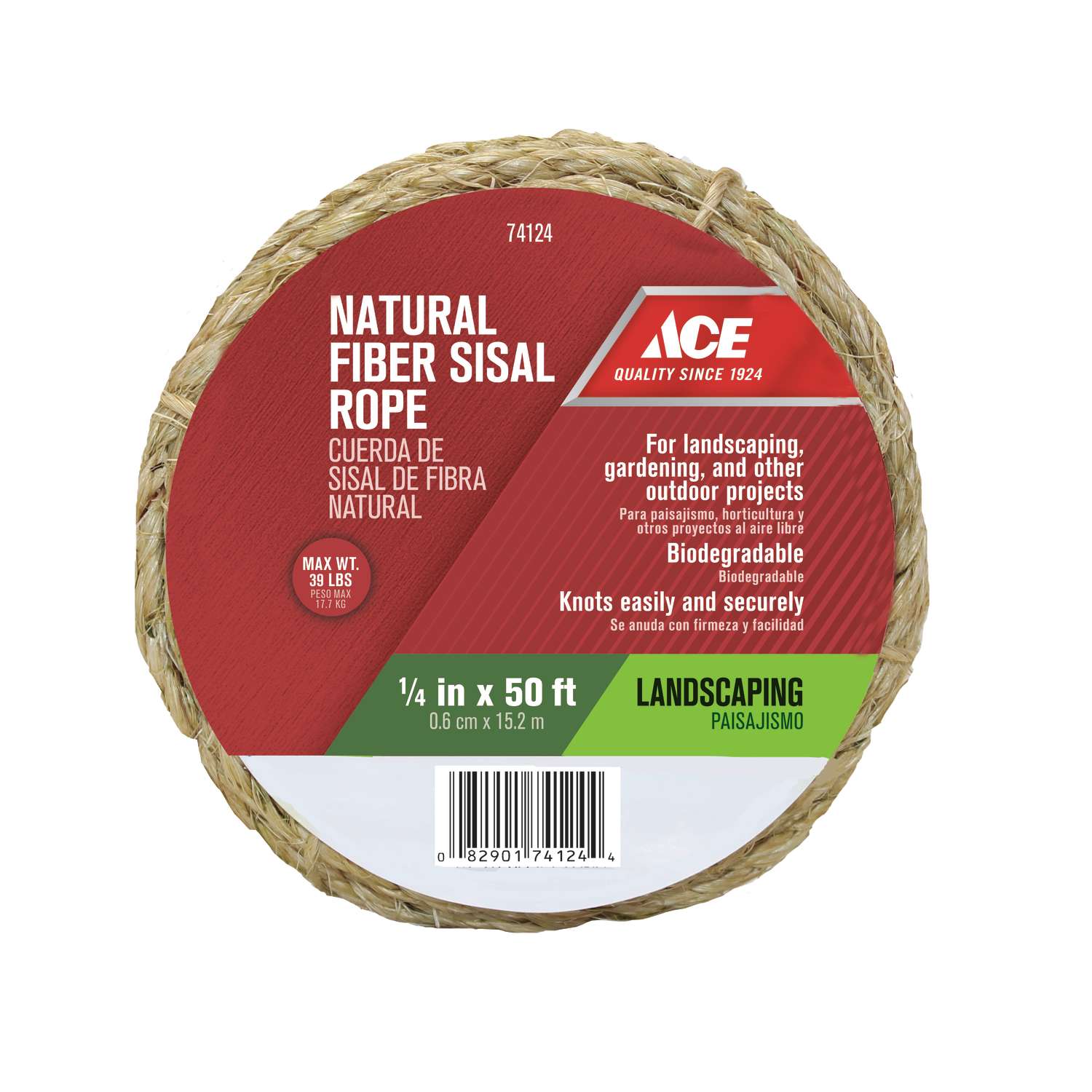 Ace 1/4 in. D X 50 ft. L Natural Twisted Sisal Rope Ace Hardware