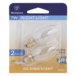 Westinghouse 7 W C7 Specialty Incandescent Bulb E12 (Candelabra) White 2 pk