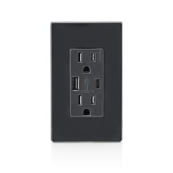 Leviton Decora 15 amps 125 V Type A/C Duplex Black Outlet and USB Charger 5-15R 1 pk