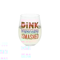 Pavilion Positively Pickled 18 oz Clear Glass Stemless Wine Glass