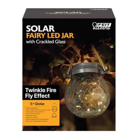 Feit Solar Fixtures 5 in. Solar Power Glass Round Bronze Crackle Jar  w/Fairy Lights - Ace Hardware