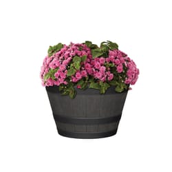 L&G Solutions 9 in. H X 14 in. D Wood-Resin Whiskey Barrel Planter Brown