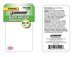 Jandorf 22-18 Ga. Insulated Wire Terminal Butt Splice Silver 5 pk