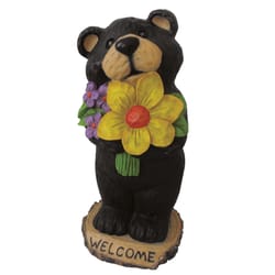 Southern Patio Fiberglass/Resin/Stone Multi-color 16 in. Black Bear With Flower Garden Statue