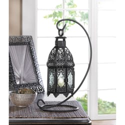 Gallery of Light Moroccan 13 in. Glass/Metal Black Hanging Lantern