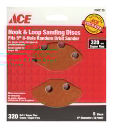 Ace 5 in. Aluminum Oxide Hook and Loop Sanding Disc 320 Grit Super Fine 5 pk
