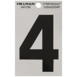 HILLMAN 3 in. Reflective Black Vinyl Self-Adhesive Number 4 1 pc