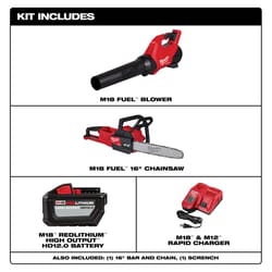 Milwaukee M18 FUEL 2727-21HDB 16 in. 18 V Battery Chainsaw/Leaf Blower Combo Kit (Battery &amp; Charger)