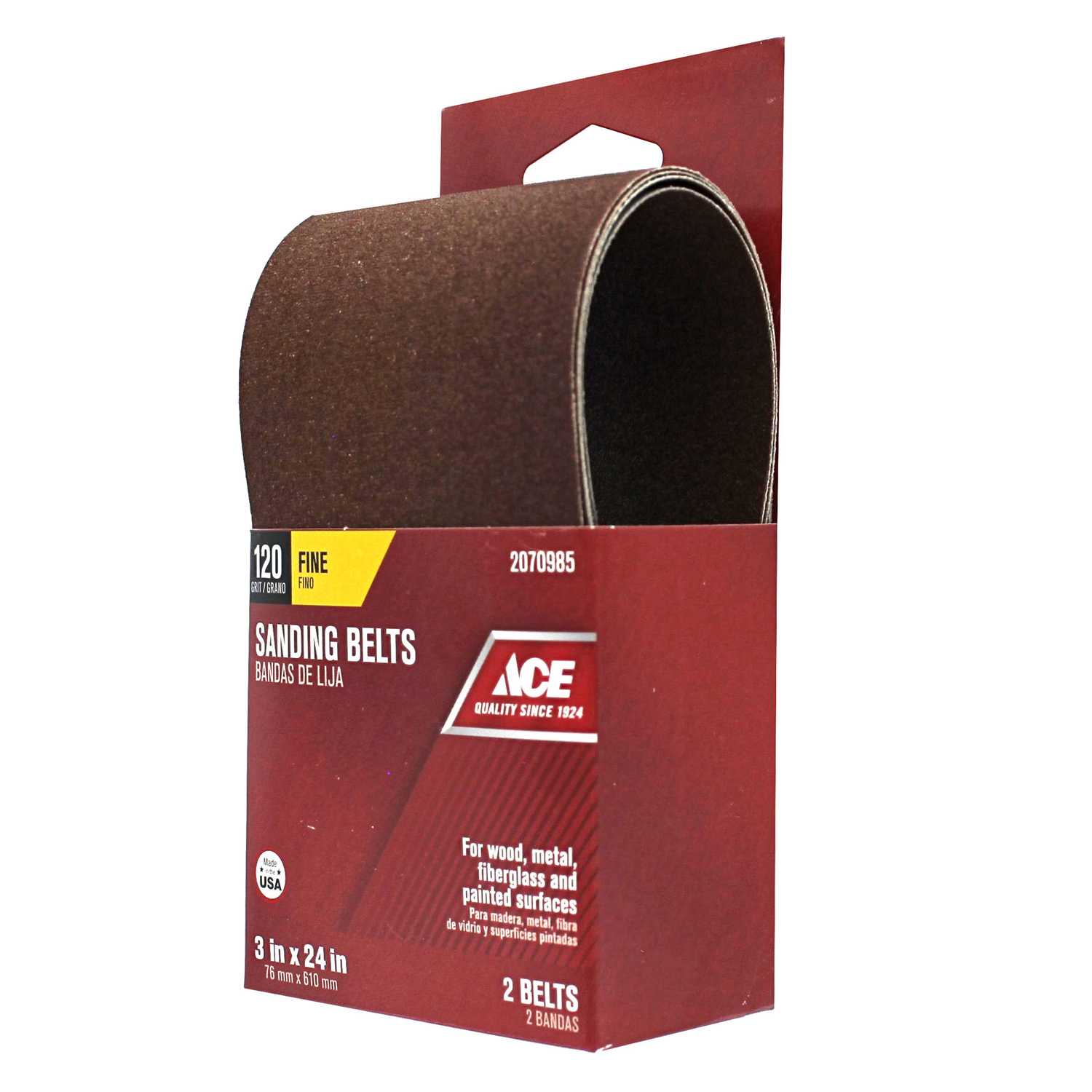 Ace 24 in. L x 3 in. W Aluminum Oxide Sanding Belt 120 Grit Fine 2 pc