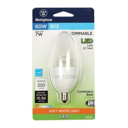 Westinghouse B13 E12 (Candelabra) Light Bulb Warm White 60 Watt Equivalence 1 pk