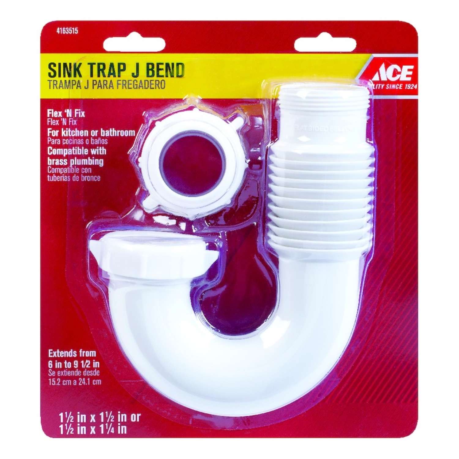 Ace 11/2 in. D PVC Sink Trap JBend Ace Hardware