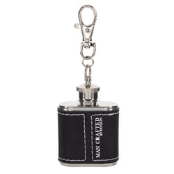 Pavilion Man Crafted Stainless Steel Black/Silver Flask Belt Hook Keychain