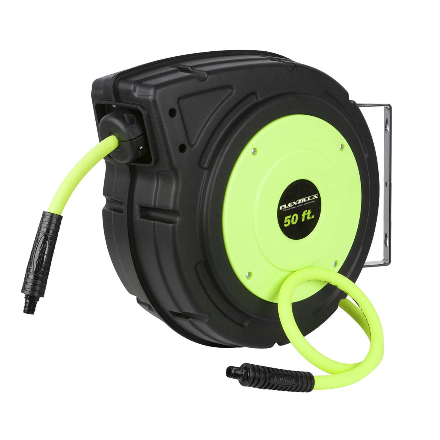 Flexzilla 50 ft. L X 3/8 in. D Hybrid Polymer Retractable Air Hose Reel 150 psi Zilla Green