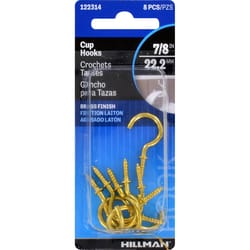 HILLMAN Brass-Plated Gold Cup/Picture Hook 1 lb 8 pk