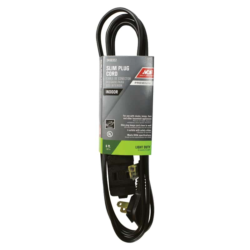 Ace Indoor 6 ft. L Black Extension Cord 16/2 SPT-2 - Ace Hardware