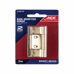 Ace 2.75 in. W X 3 in. L Bright Brass Brass Non-Mortise Hinge 2 pk