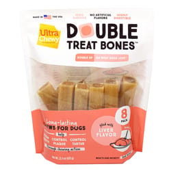 Ultra Chewy Double Treat Bone Liver Grain Free Chews For Dogs 22.4 oz 8 pk