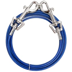 PDQ Blue / Silver Tie-Out Vinyl Coated Cable Dog Tie Out Medium