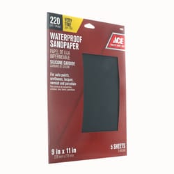 Ace  11 in. L x 9 in. W 220 Grit Silicon Carbide  Waterproof Sandpaper  5 pk 