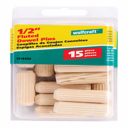 Wolfcraft Fluted Hardwood Dowel Pin 1/2 in. D X 1-1/2 in. L 1 pk Natural