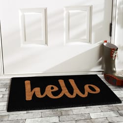 Home & More 2 ft. W X 3 ft. L Black Hello Script Coir Door Mat