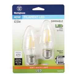 Westinghouse B11 E26 (Medium) Filament LED Bulb Warm White 40 Watt Equivalence 2 pk